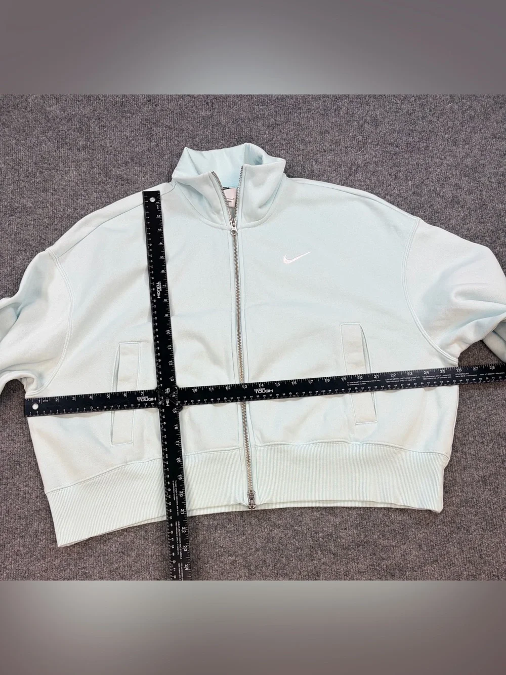 Nike Sportswear Phoenix Fleece Full Zip Jacket Light Blue Cropped Women's L